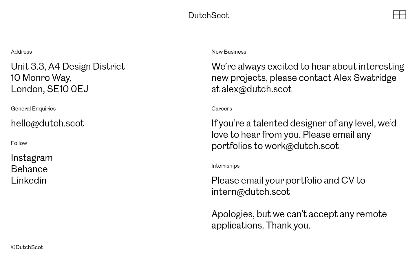Screenshot of DutchScot at desktop width