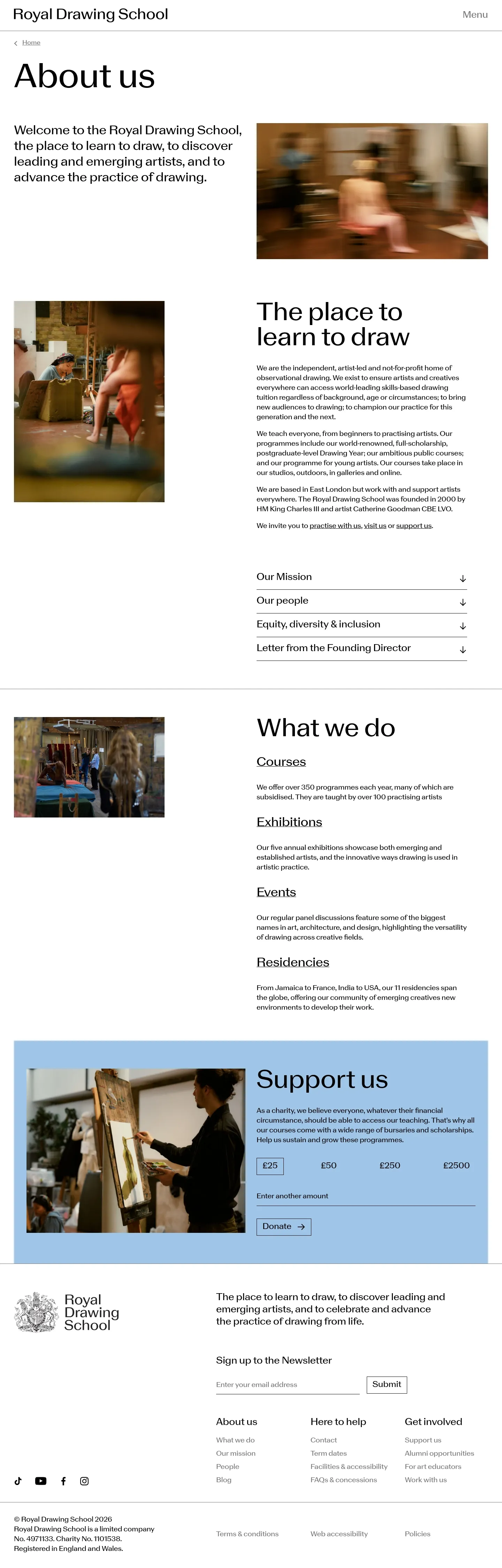 Screenshot of Royal Drawing School at desktop width