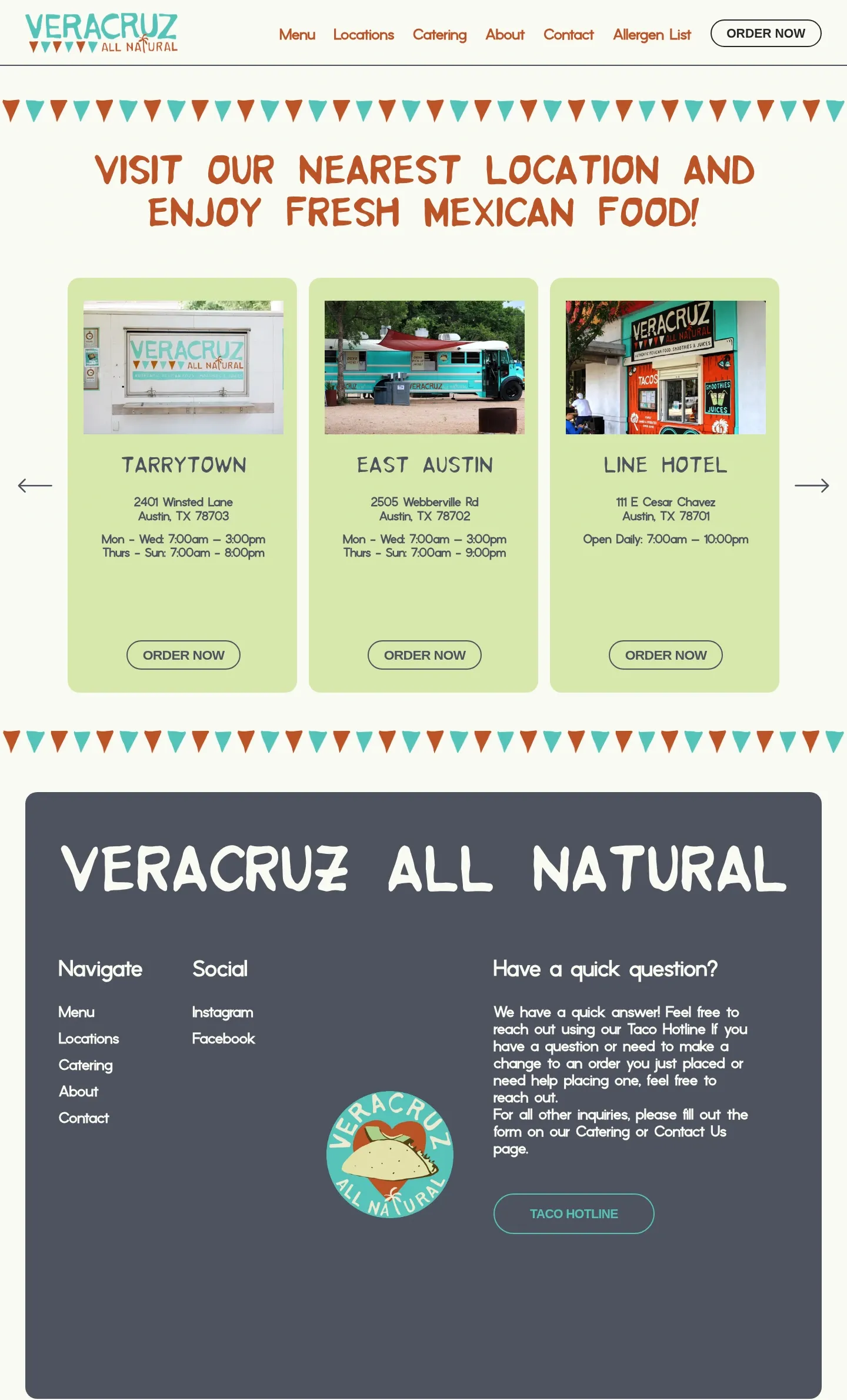 Screenshot of Veracruz All Natural at desktop width