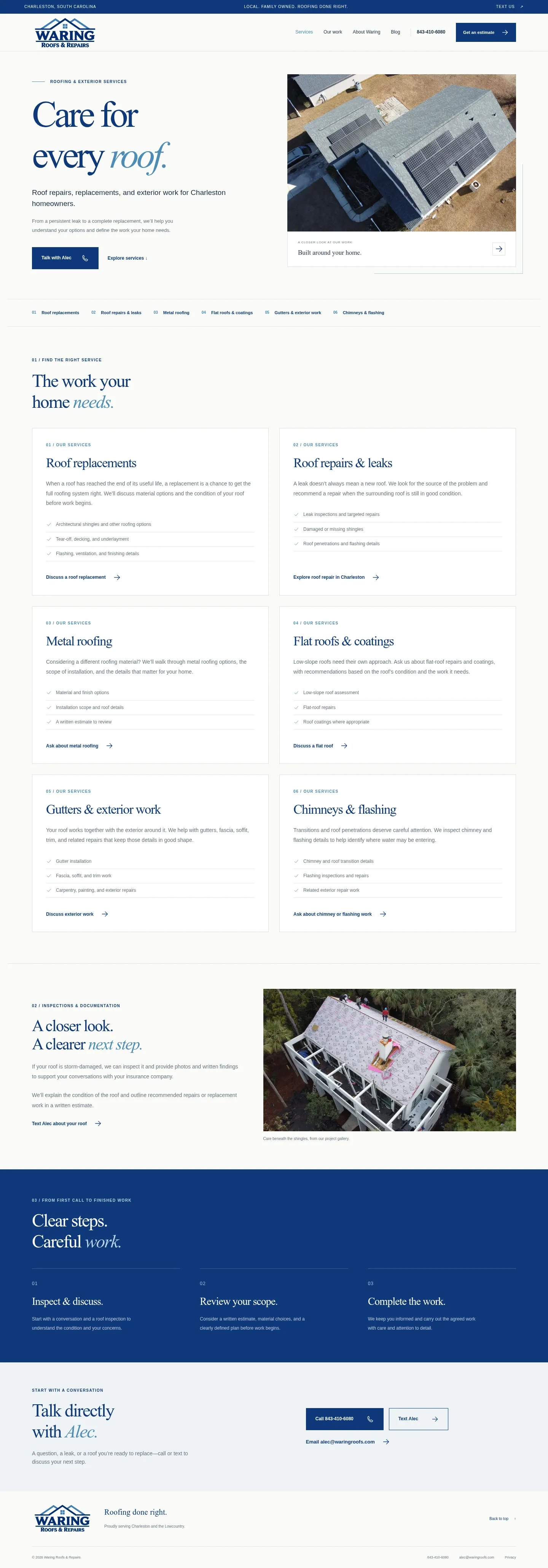 Screenshot of Waring Roofs & Repairs at desktop width