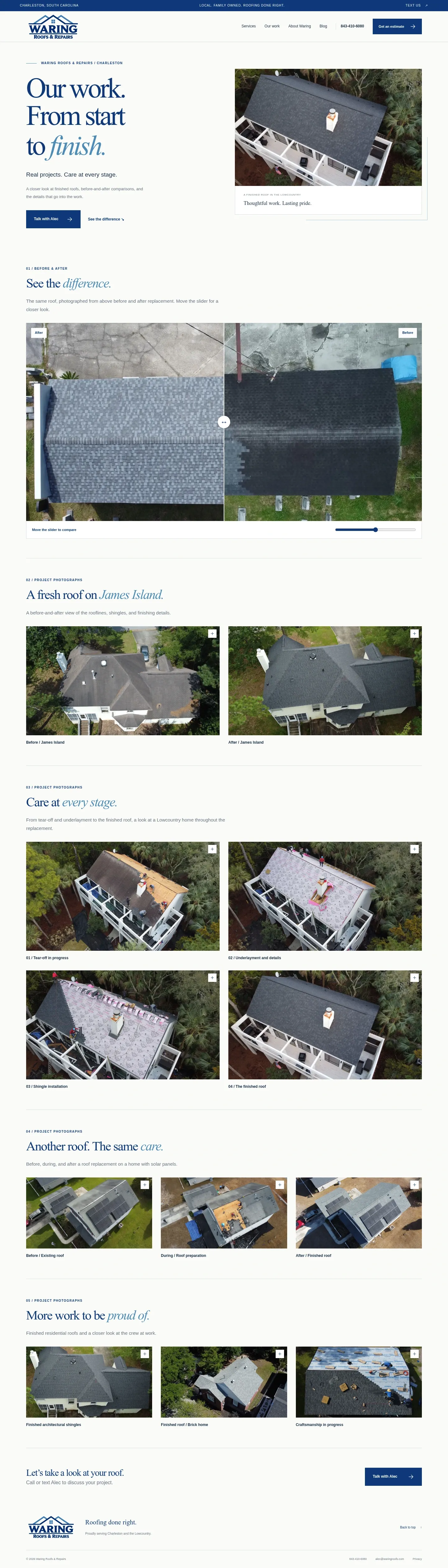 Screenshot of Waring Roofs & Repairs at desktop width