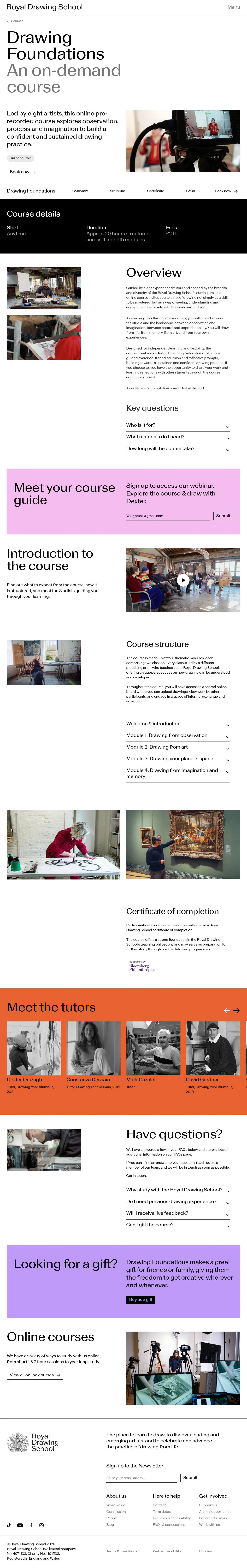 Screenshot of Royal Drawing School at desktop width
