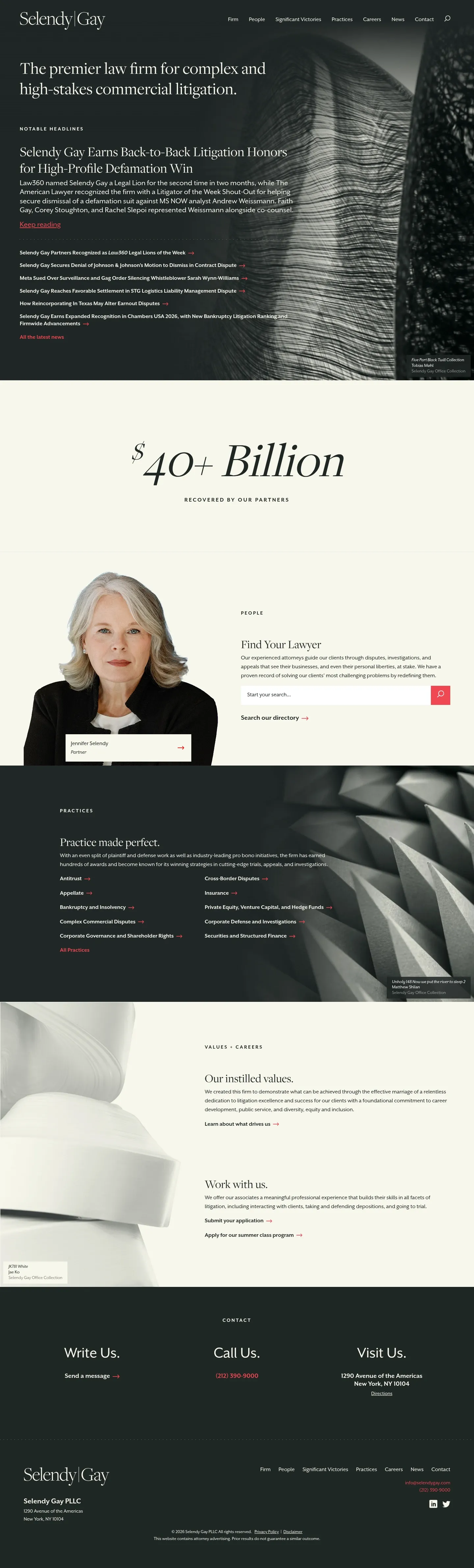 Screenshot of Selendy Gay at desktop width