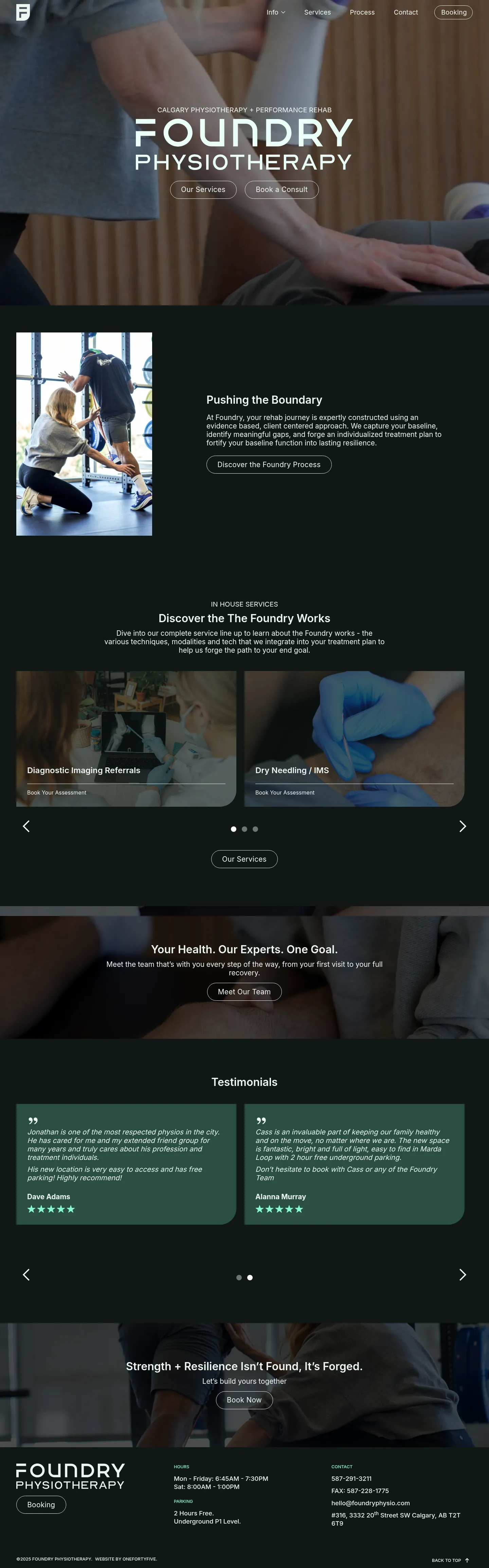 Screenshot of Foundry Physiotherapy at desktop width