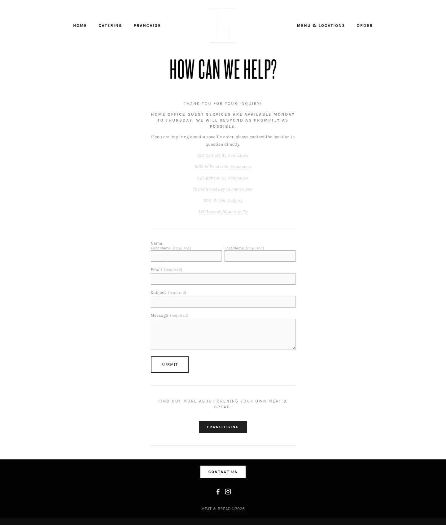 Screenshot of Meat & Bread at desktop width