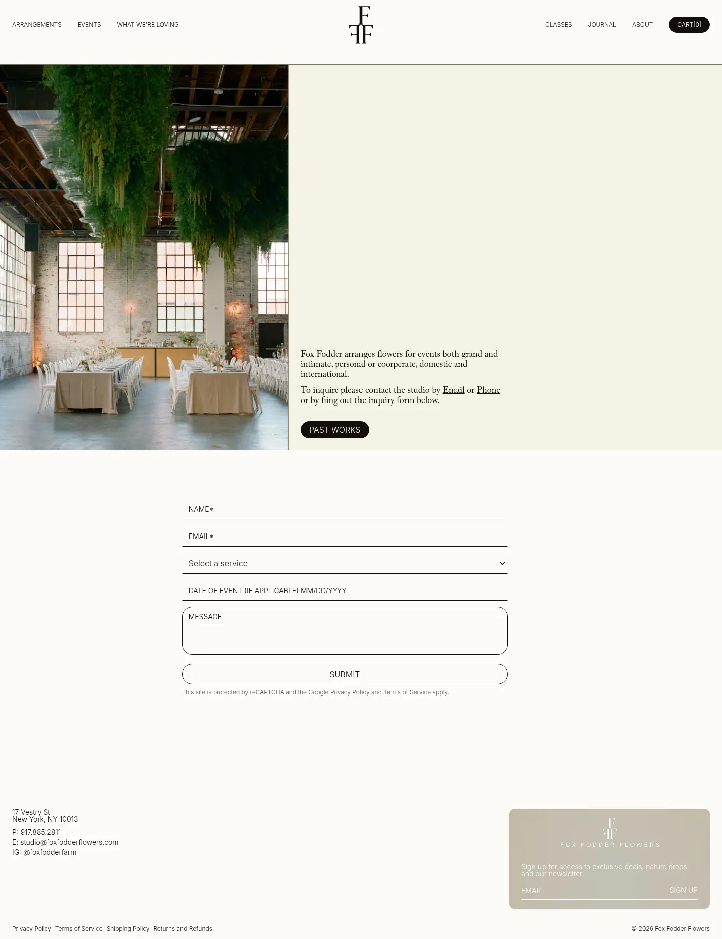 Screenshot of Fox Fodder Flowers at desktop width