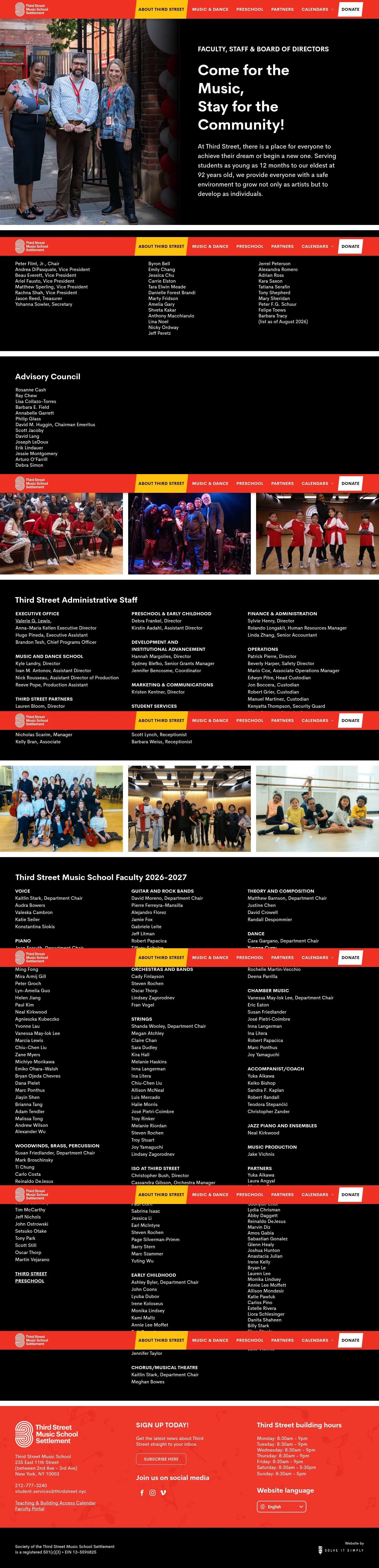 Screenshot of Third Street Music School Settlement at desktop width