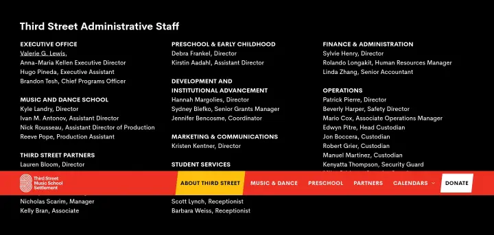 Third Street Administrative Staff on Third Street Music School Settlement