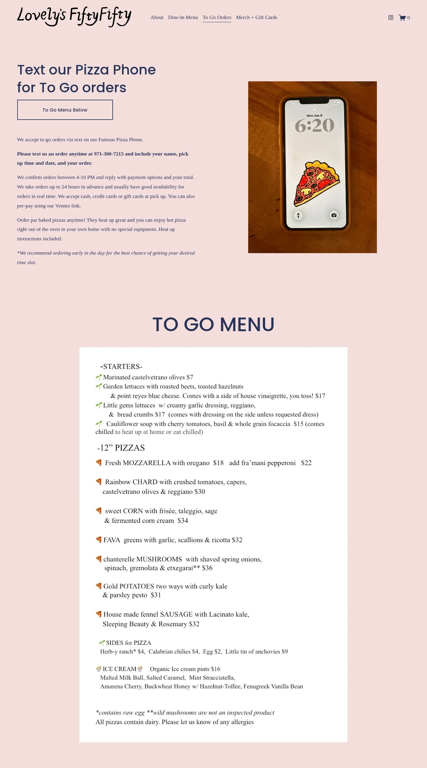 Screenshot of Lovely's Fifty Fifty at desktop width