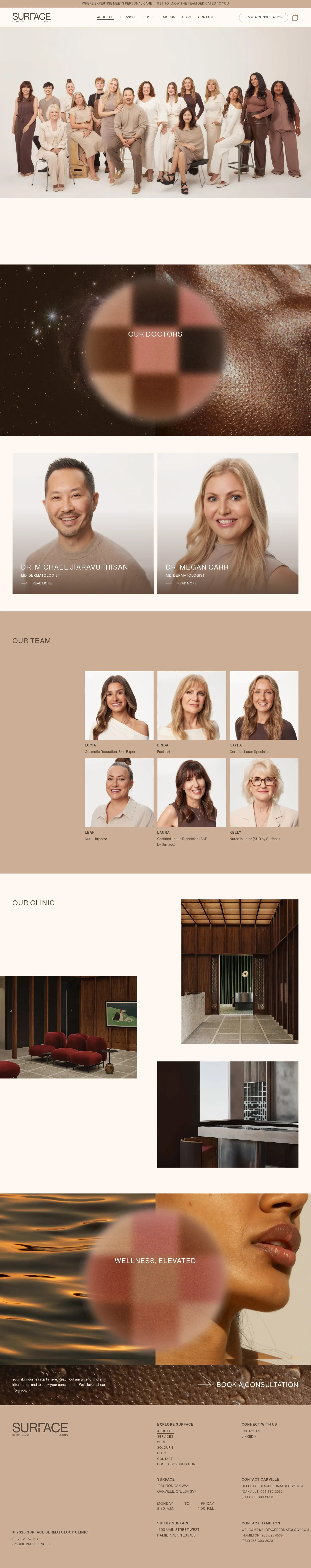 Screenshot of Surface Dermatology Clinic at desktop width