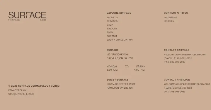 Footer on Surface Dermatology Clinic