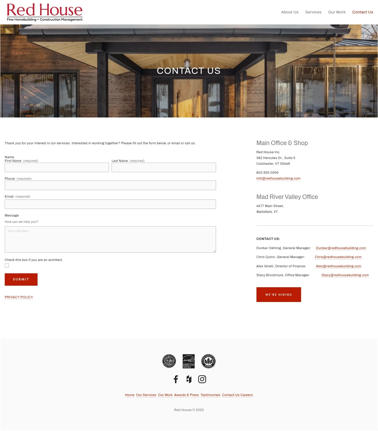 Screenshot of Red House Building at desktop width