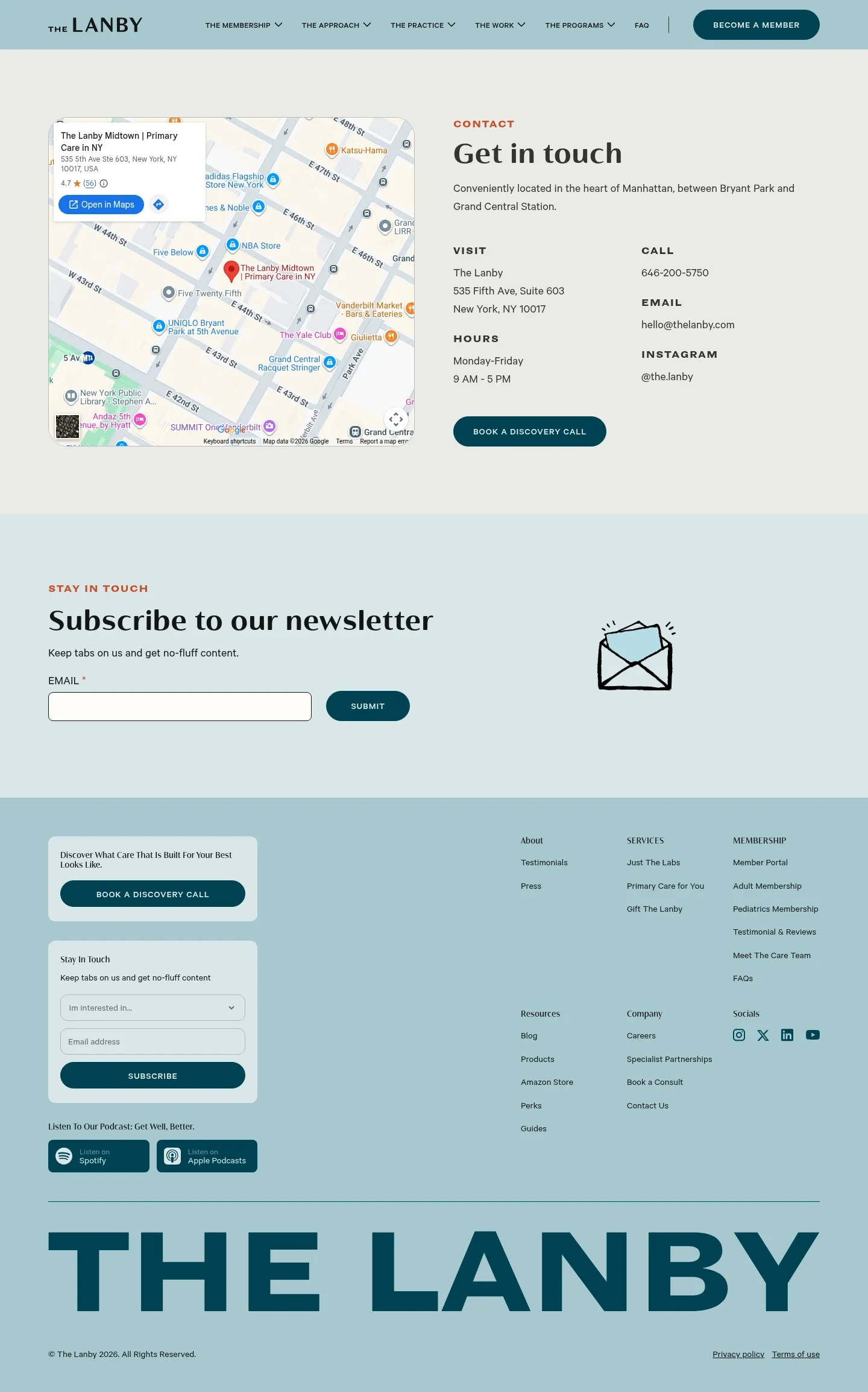 Screenshot of The Lanby at desktop width