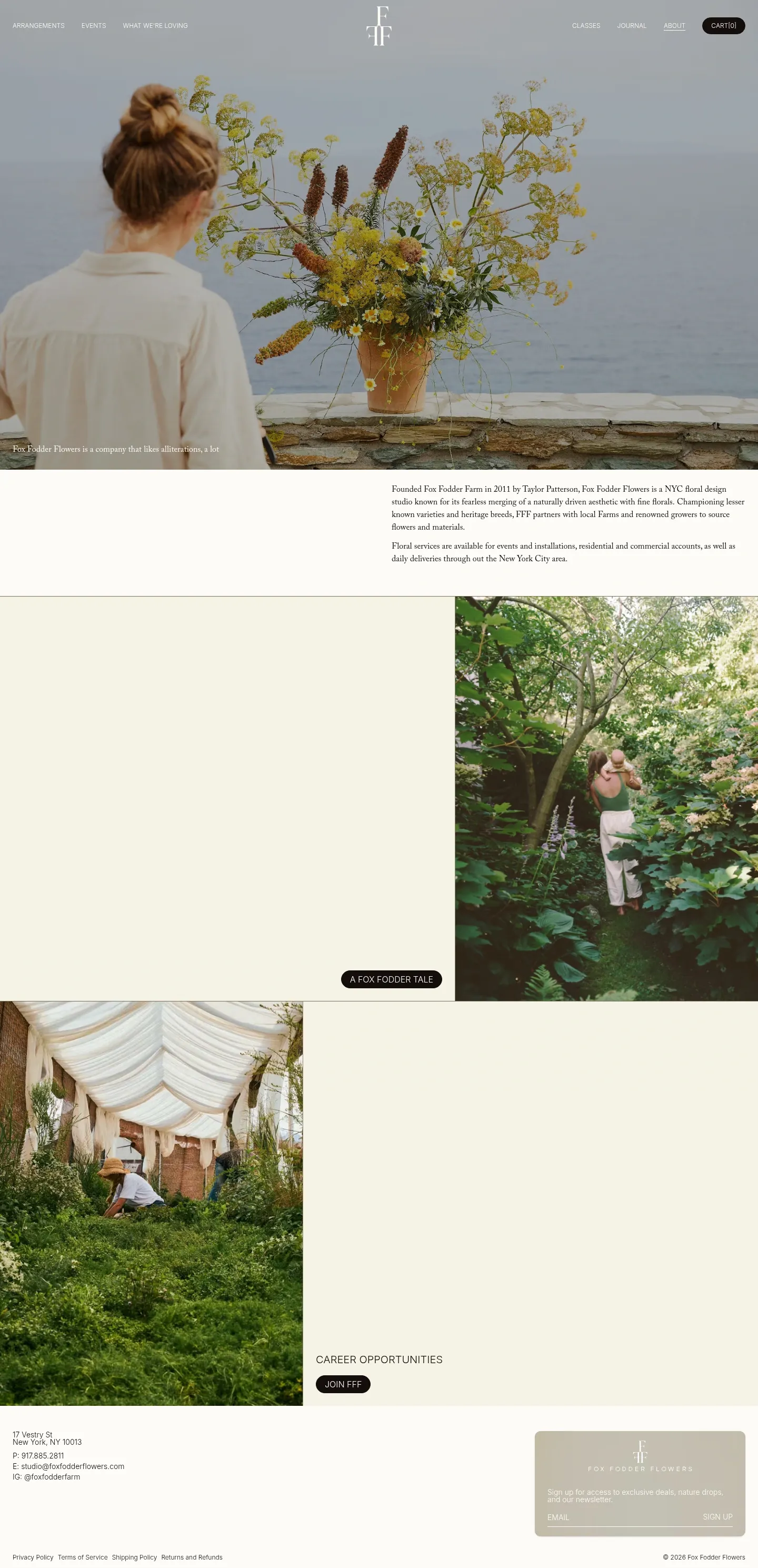 Screenshot of Fox Fodder Flowers at desktop width
