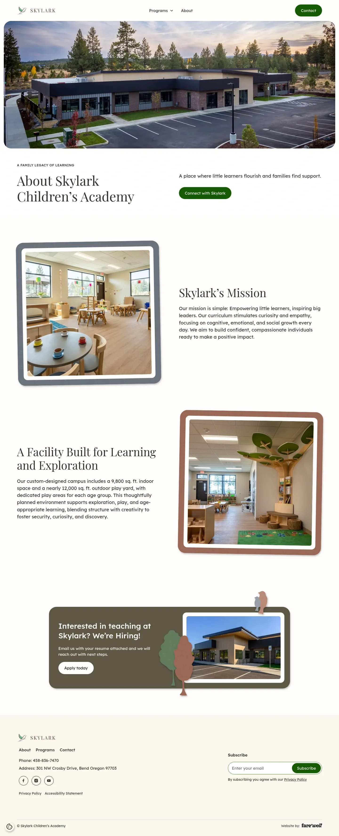 Screenshot of Skylark Children's Academy at desktop width