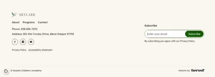 Footer on Skylark Children's Academy