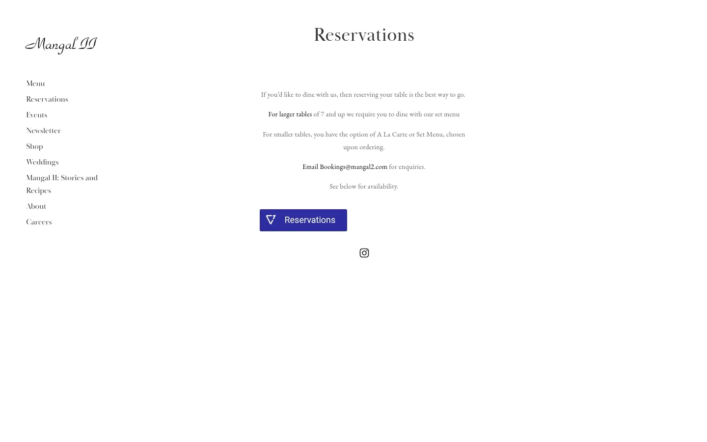 Screenshot of Mangal II at desktop width