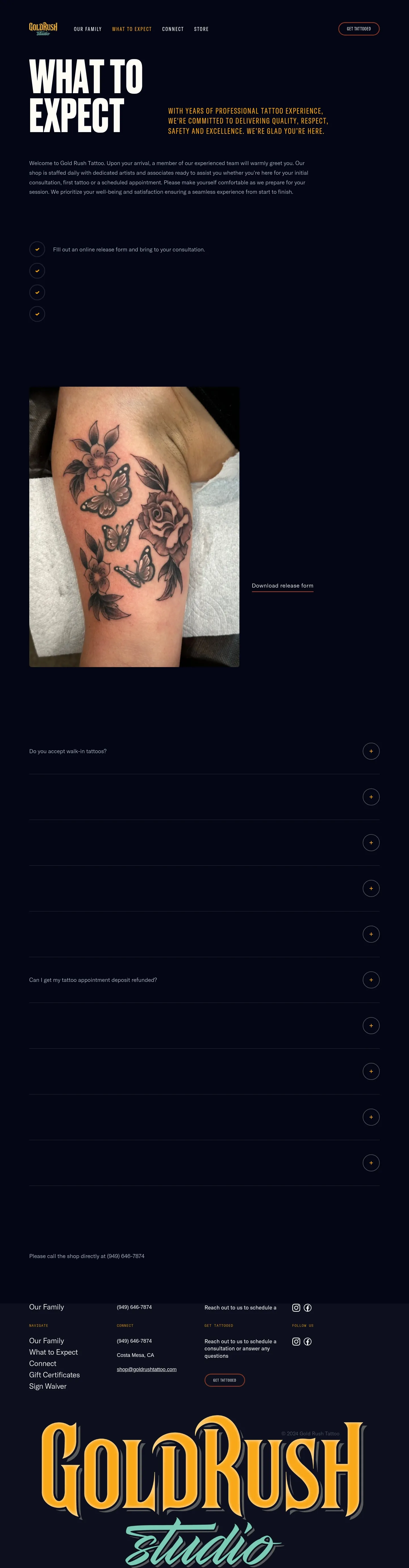 Screenshot of Gold Rush Tattoo at desktop width