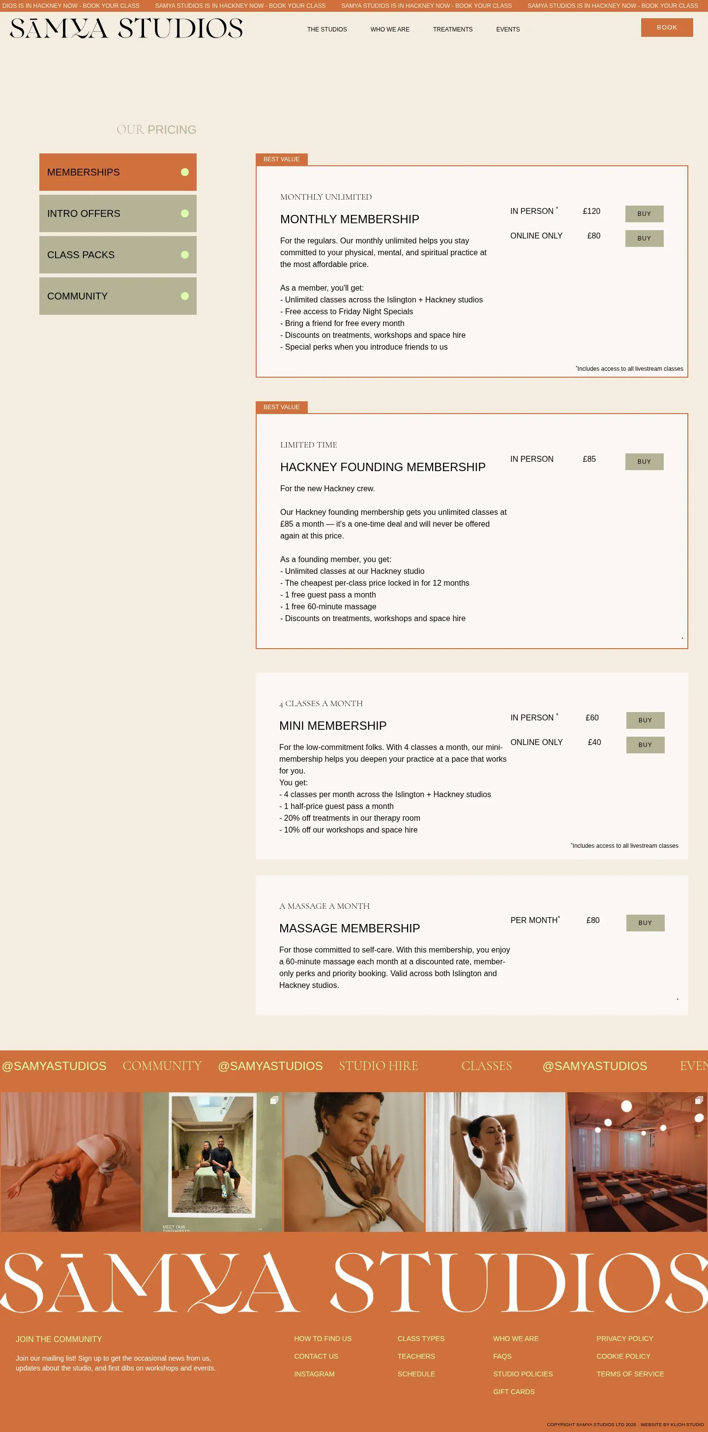 Screenshot of Samya Studios at desktop width