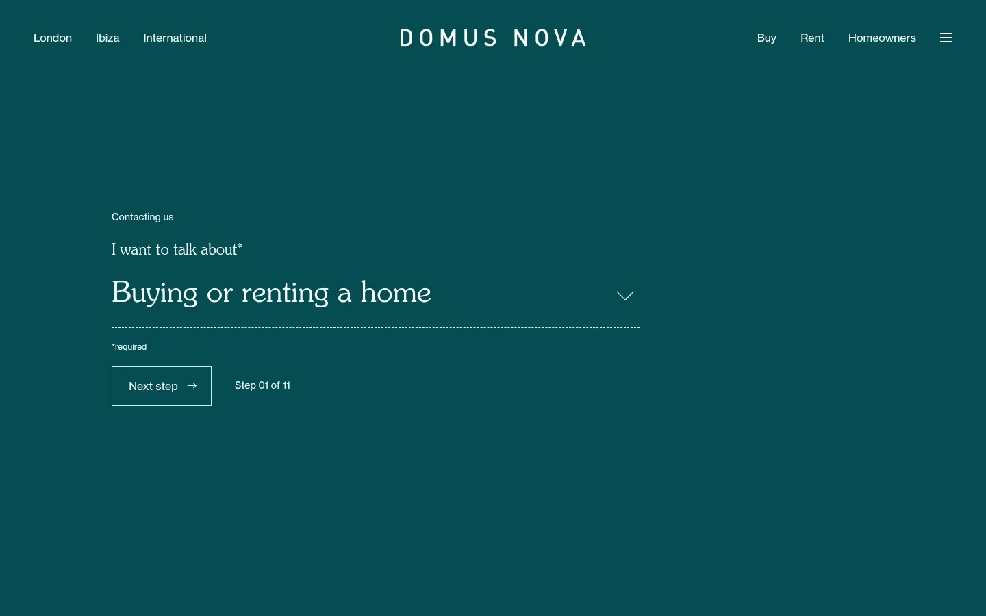 Screenshot of Domus Nova at desktop width