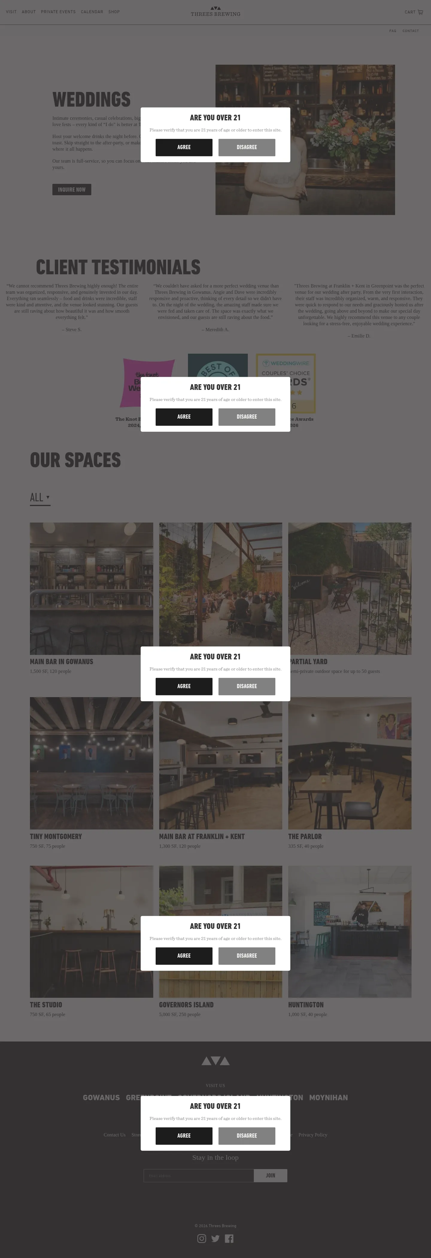 Screenshot of Threes Brewing at desktop width