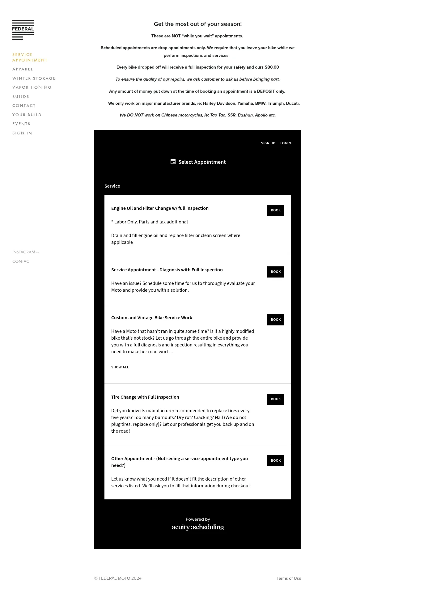 Screenshot of Federal Moto at desktop width