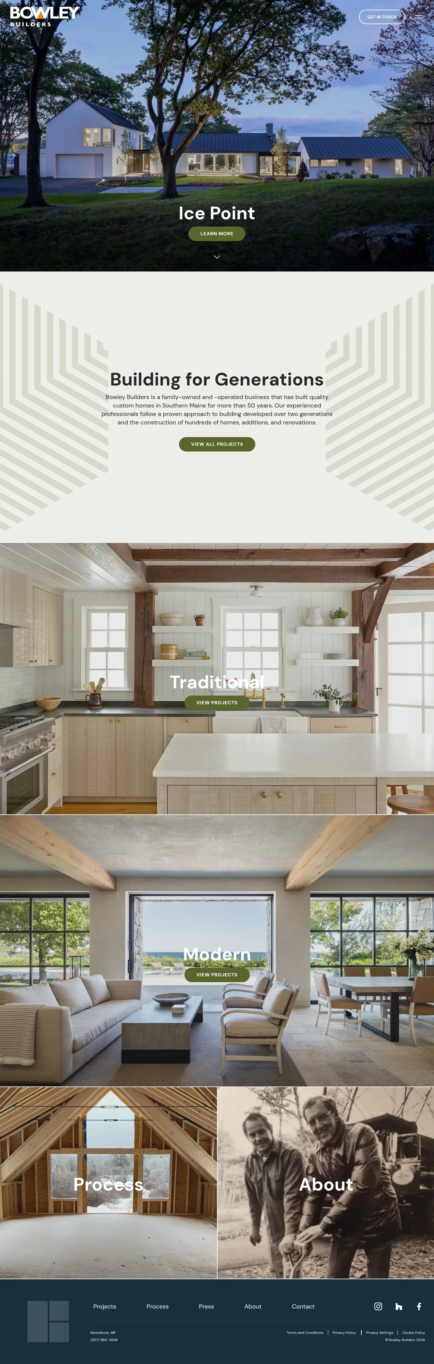 Screenshot of Bowley Builders at desktop width
