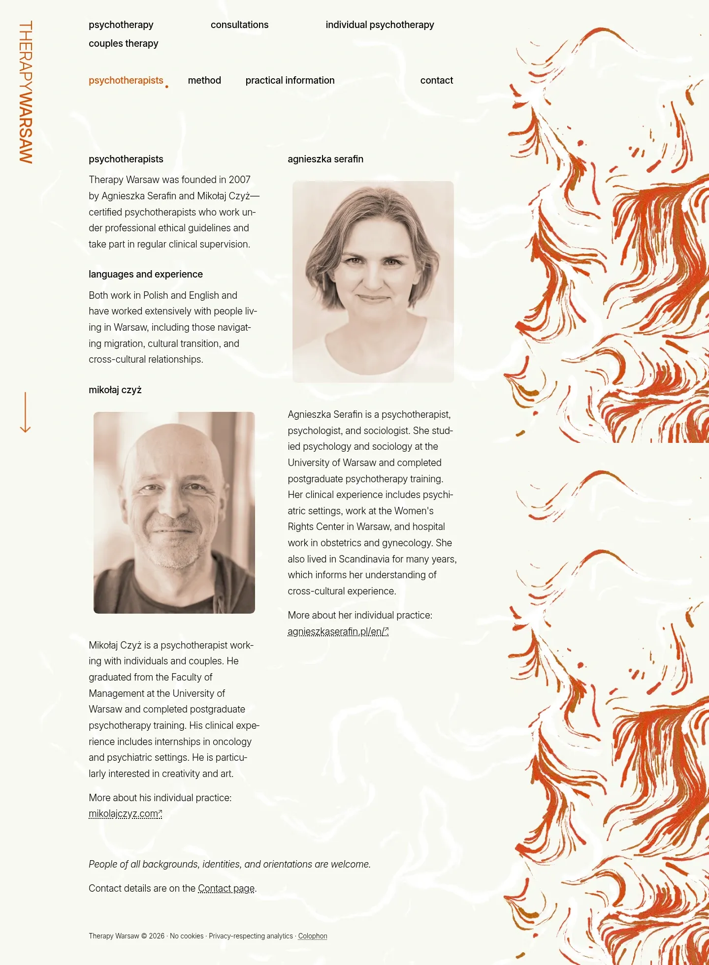 Screenshot of Therapy Warsaw at desktop width