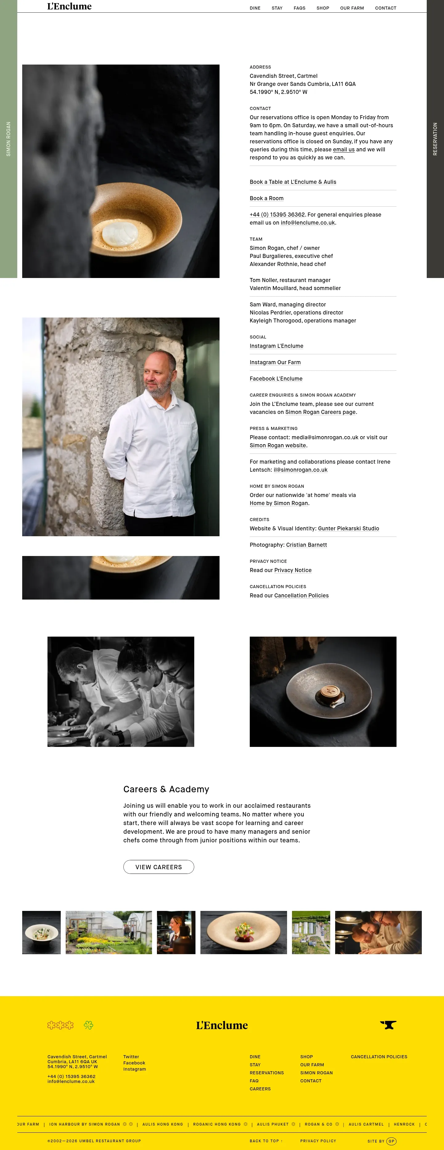 Screenshot of L'Enclume at desktop width