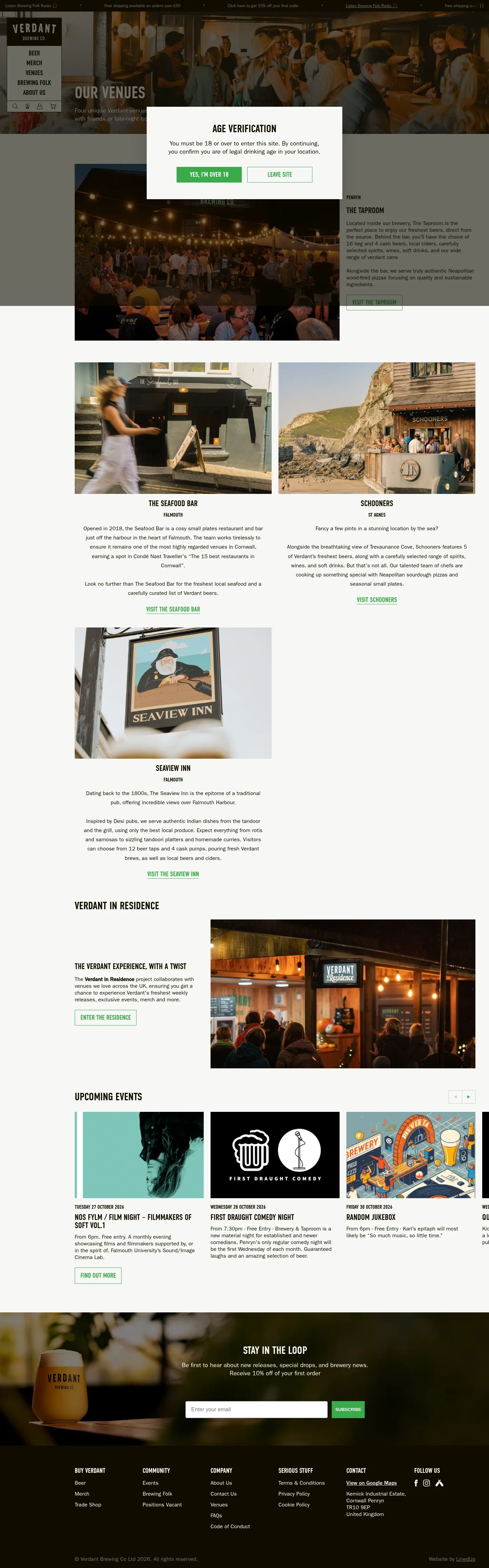 Screenshot of Verdant Brewing Co at desktop width