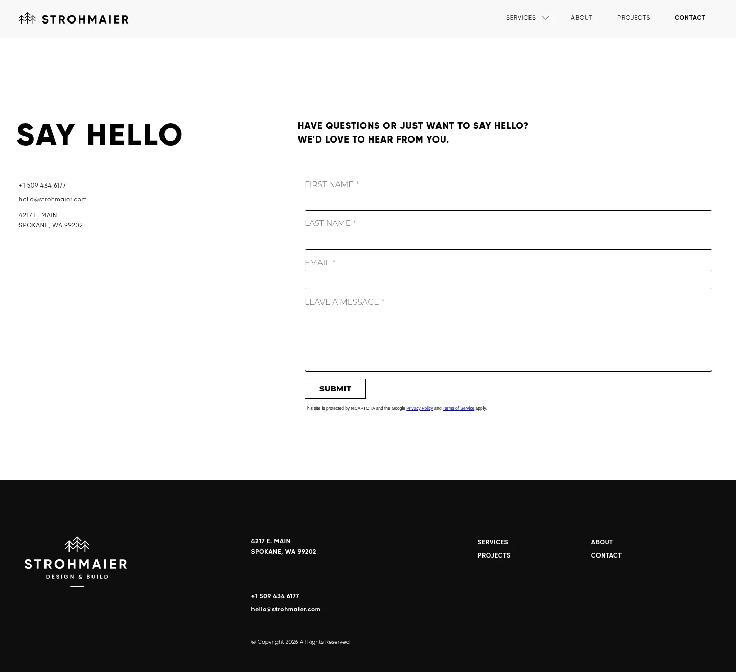 Screenshot of Strohmaier Design & Build at desktop width