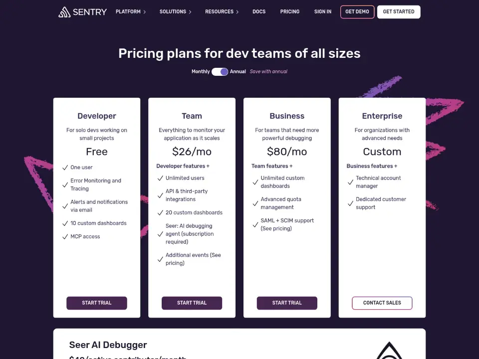 Sentry — Pricing