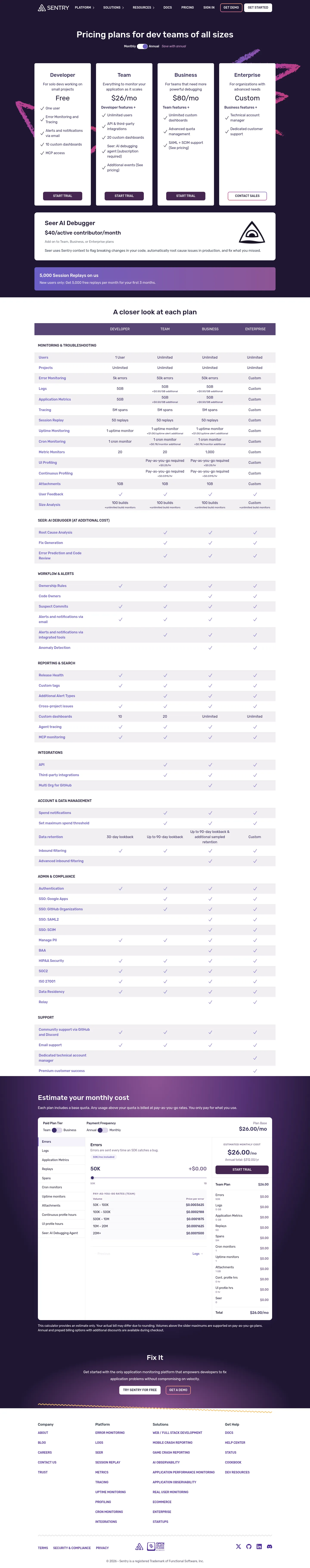 Screenshot of Sentry at desktop width
