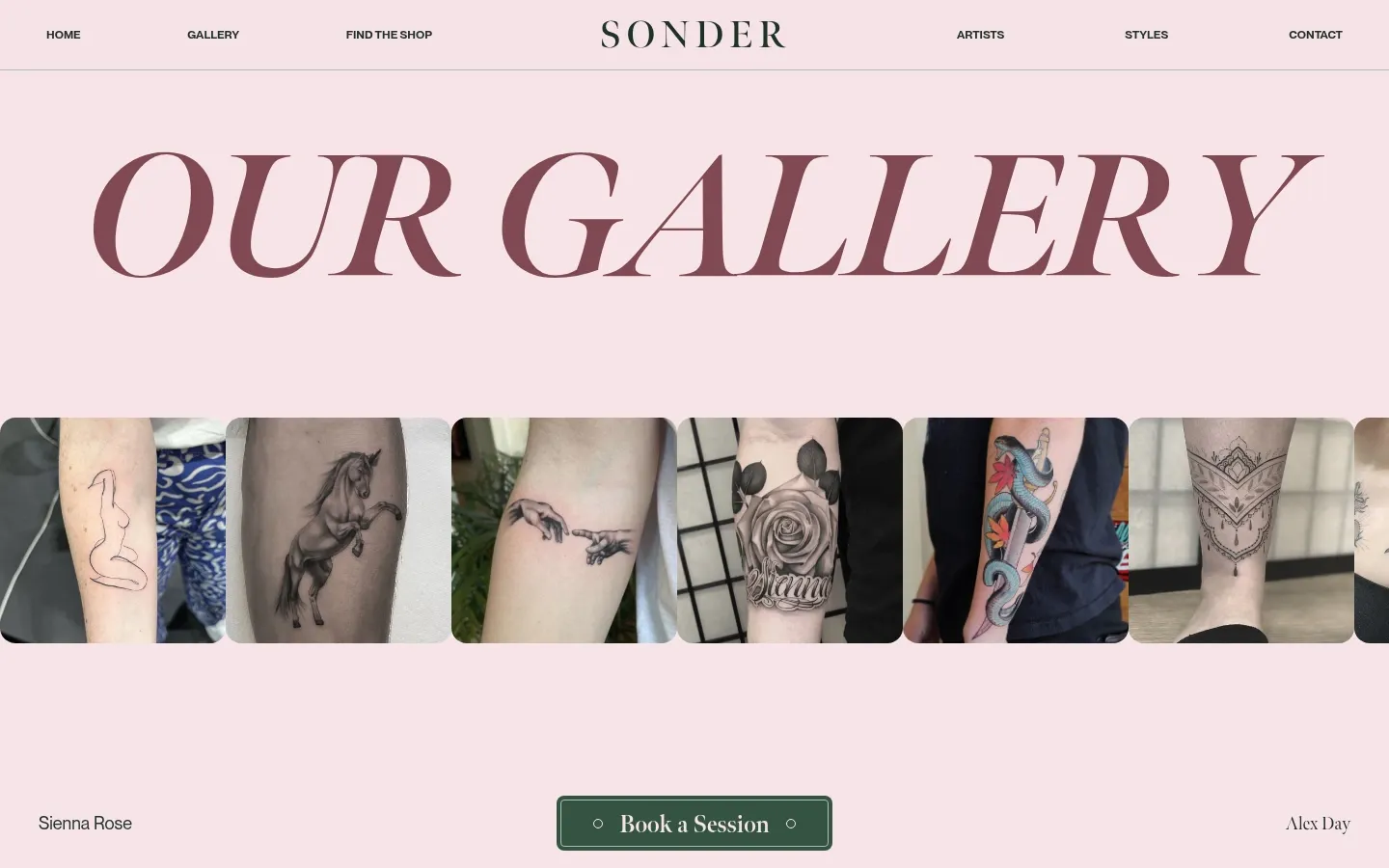 Screenshot of Sonder Tattoo at desktop width