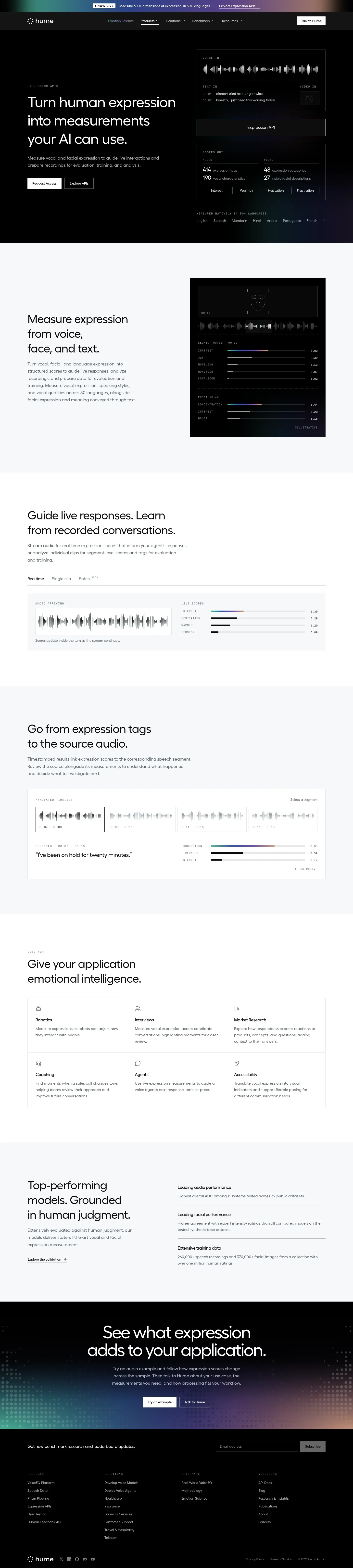 Screenshot of Hume AI at desktop width