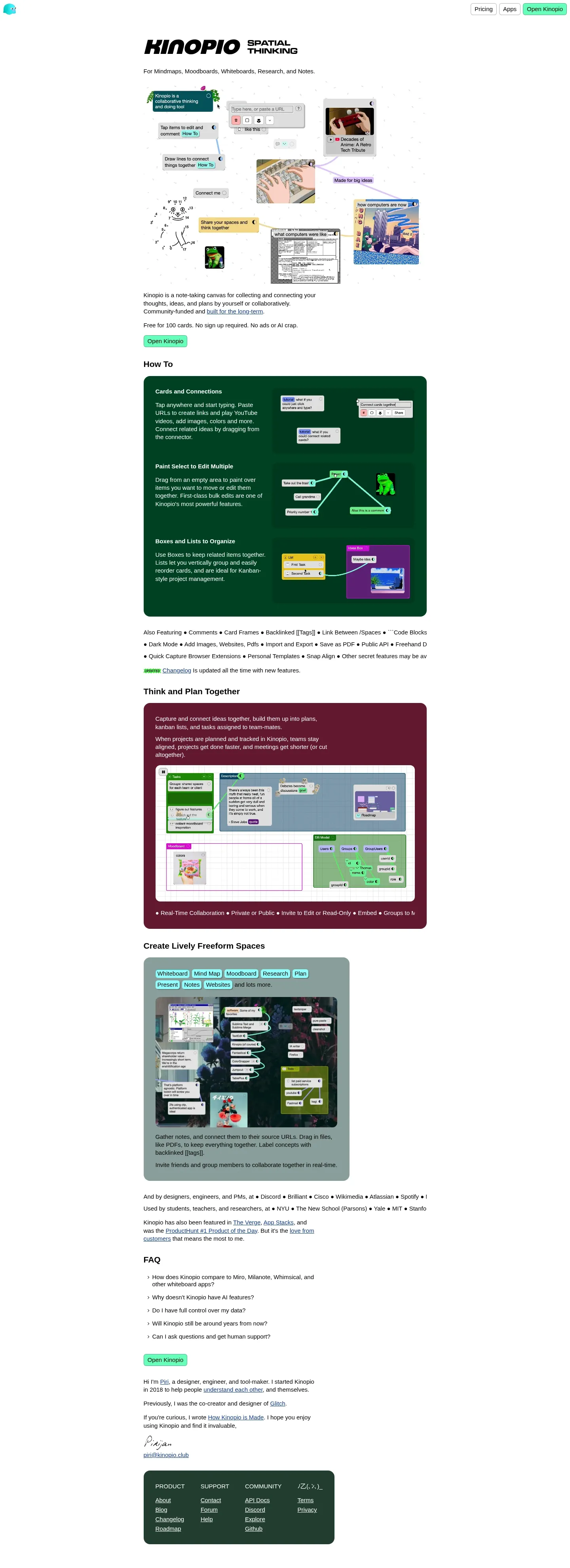 Screenshot of Kinopio at desktop width