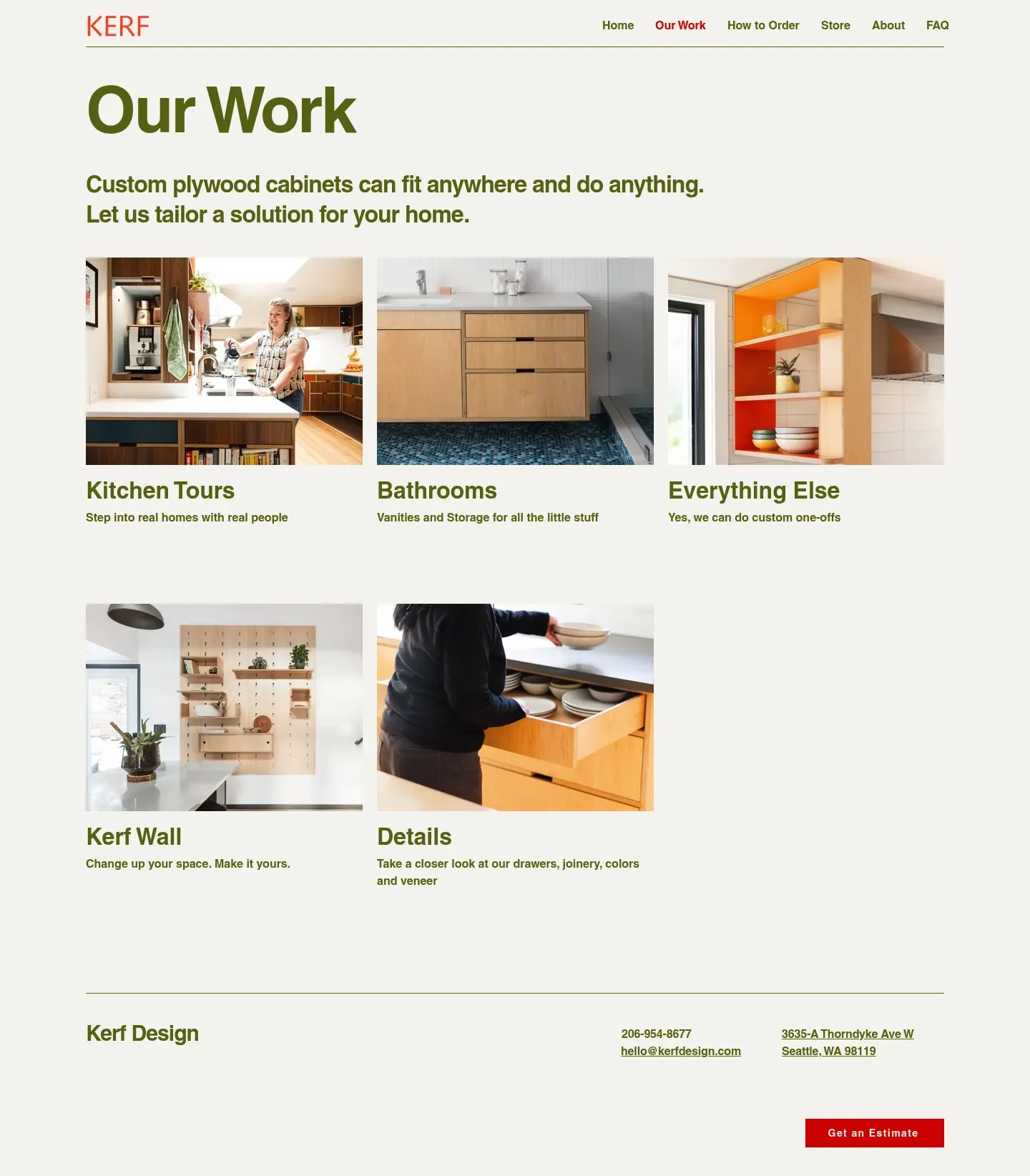 Screenshot of Kerf Design at desktop width