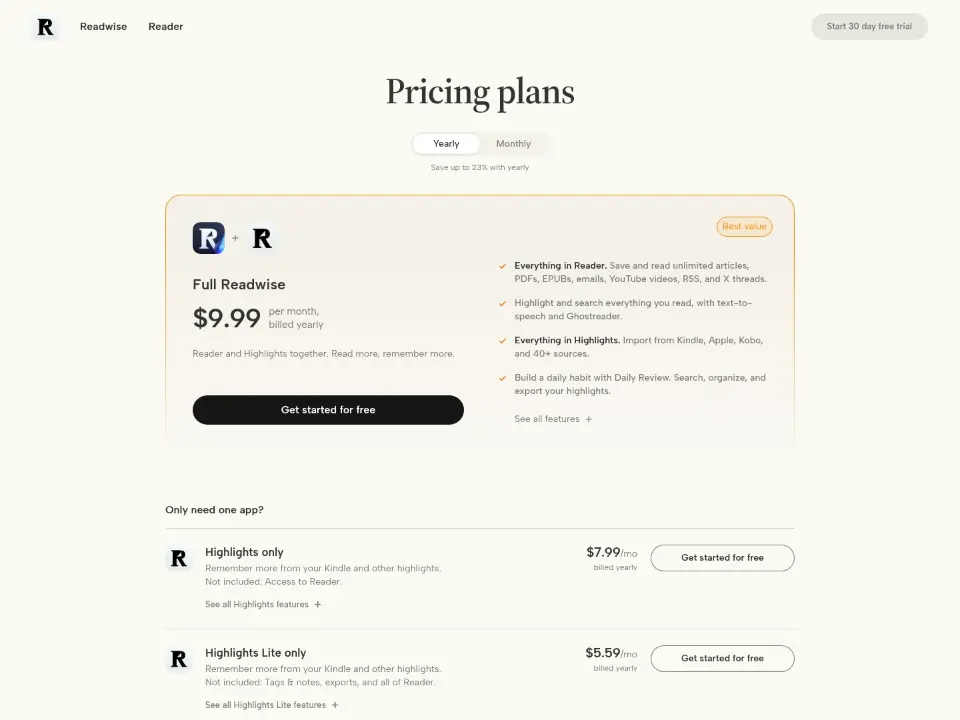 Readwise — Pricing