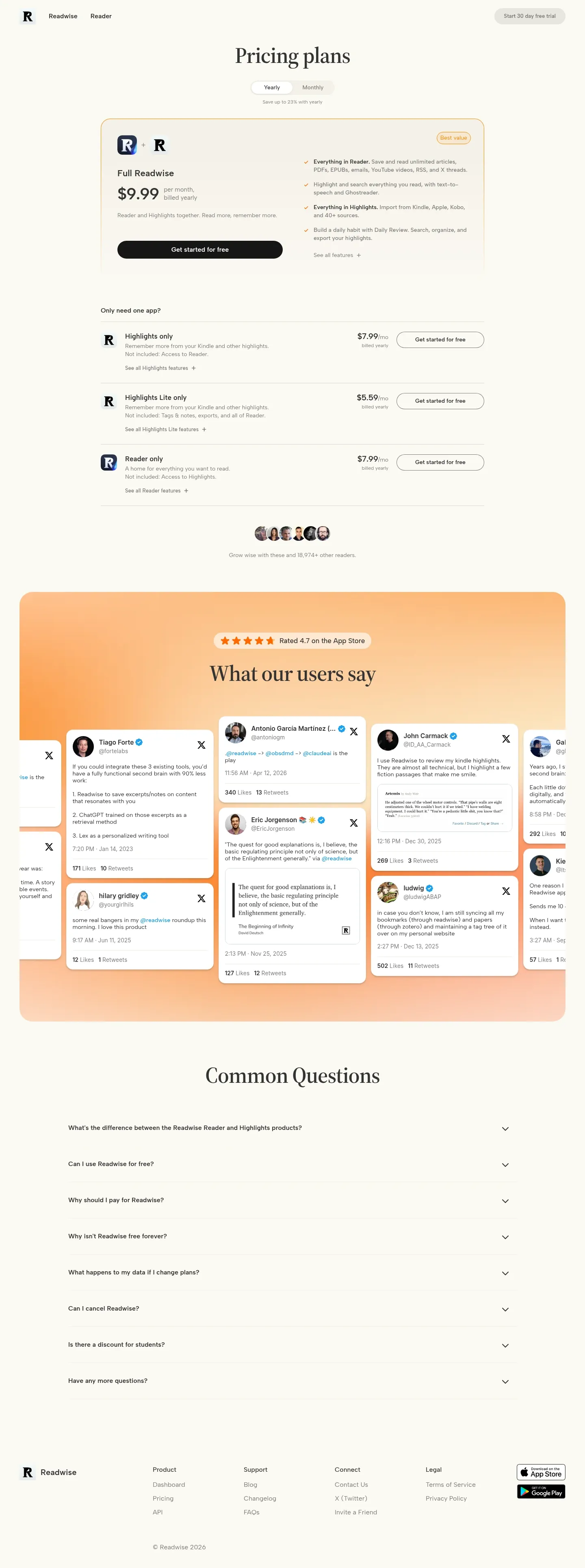 Screenshot of Readwise at desktop width