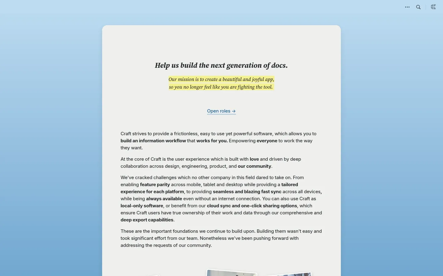 Screenshot of Craft at desktop width