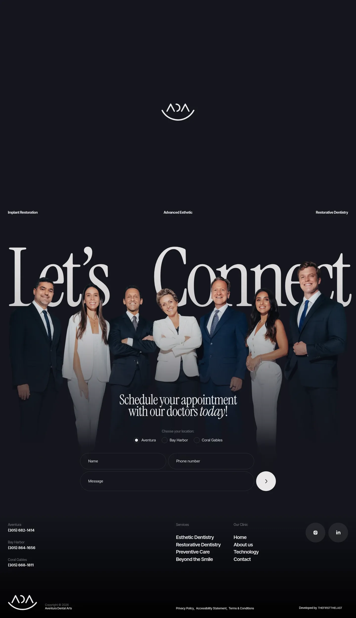Screenshot of Aventura Dental Arts at desktop width