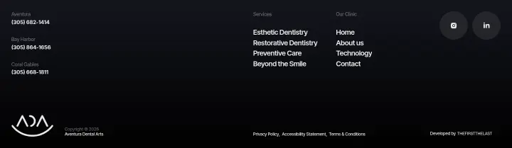 Footer on Aventura Dental Arts