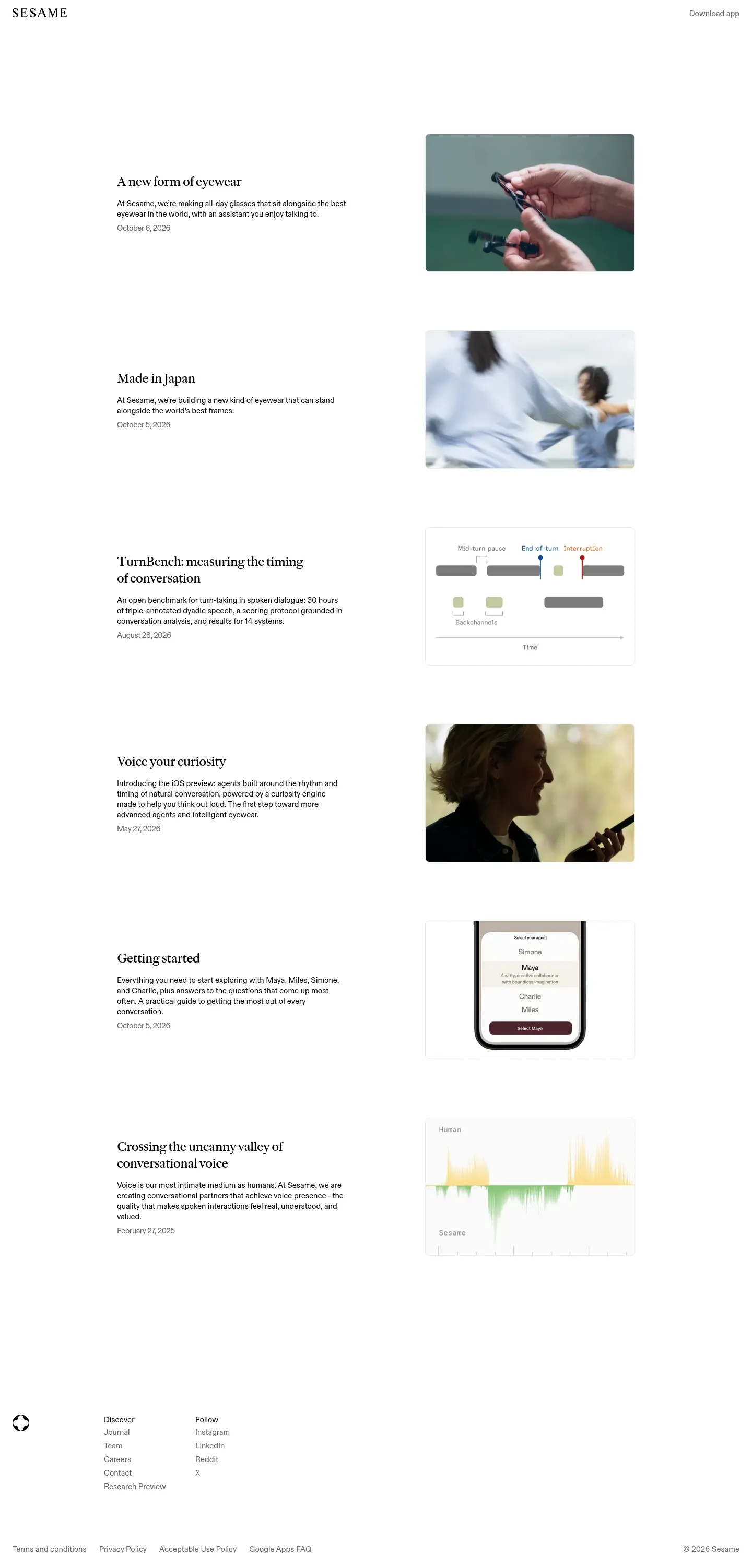 Screenshot of Sesame at desktop width