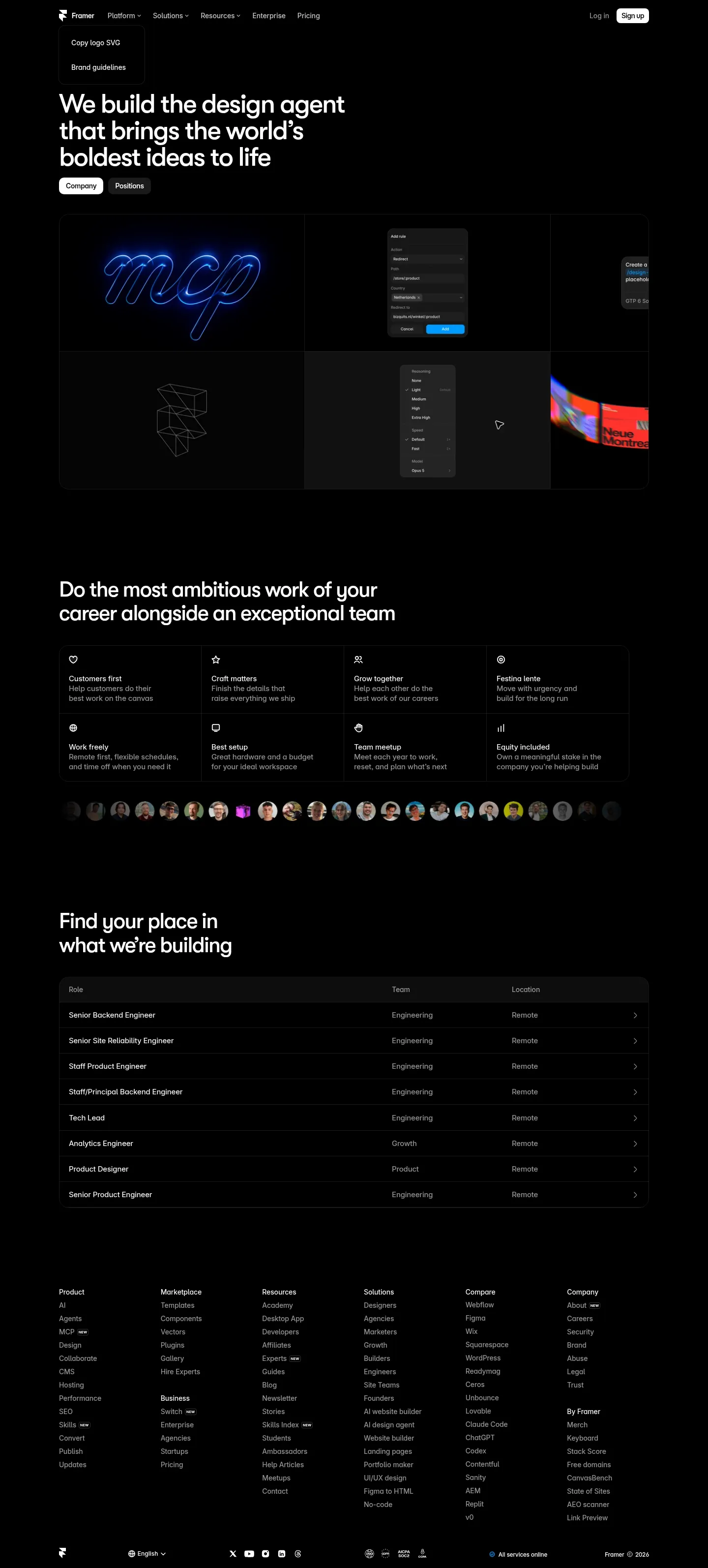 Screenshot of Framer at desktop width