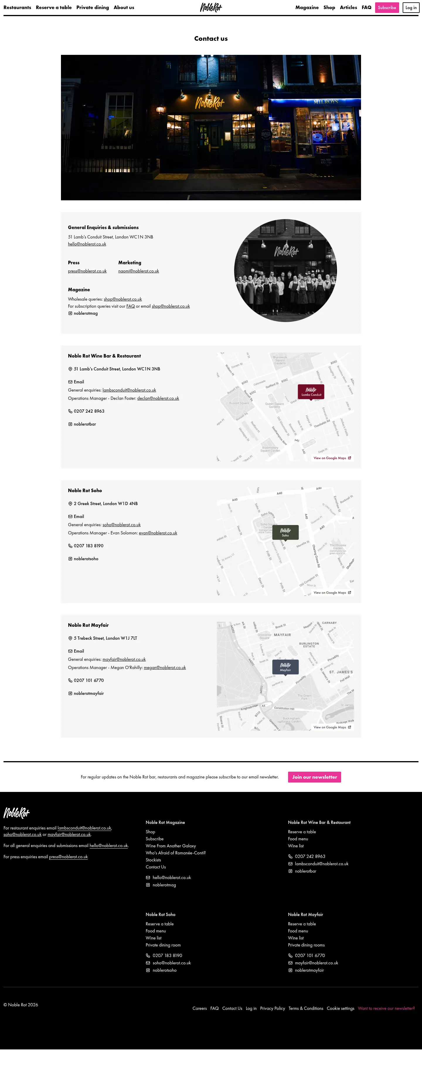 Screenshot of Noble Rot at desktop width