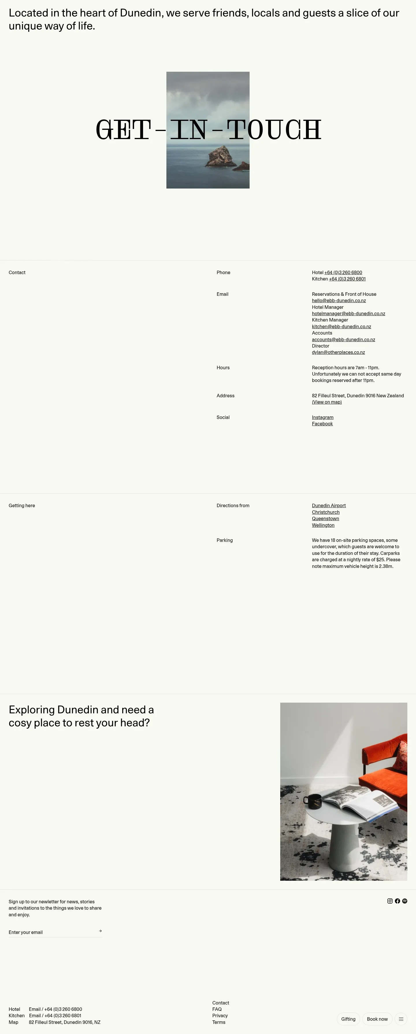 Screenshot of Ebb Dunedin at desktop width