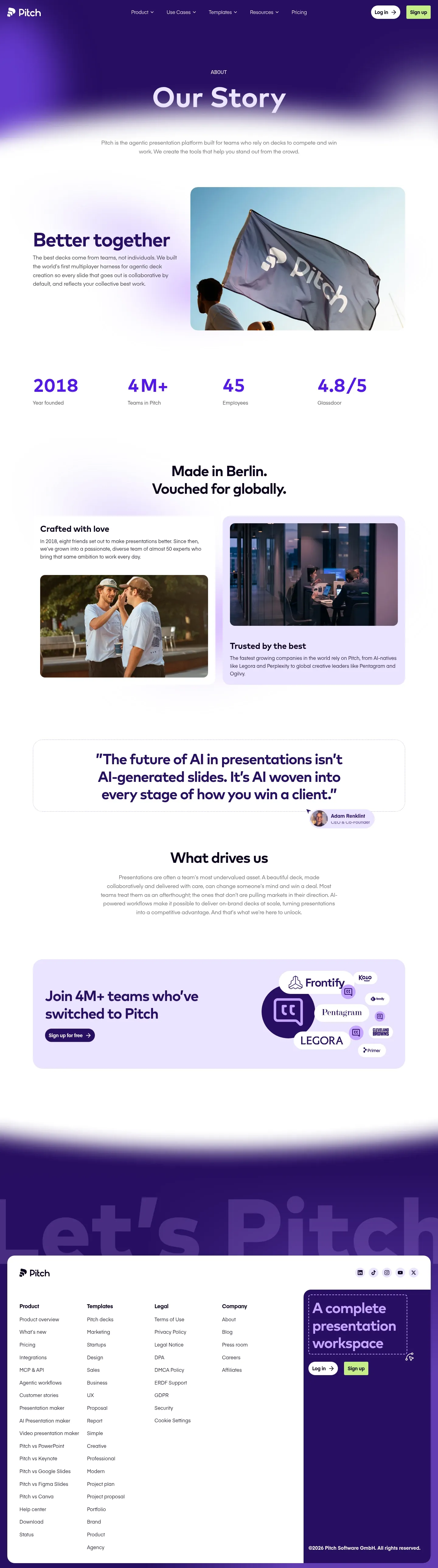 Screenshot of Pitch at desktop width