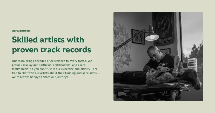 Skilled artists with proven track records on Green Tide Tattoo