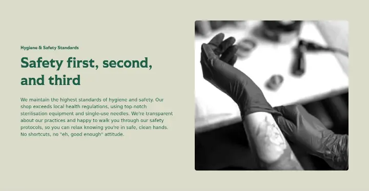 Safety first, second, and third on Green Tide Tattoo