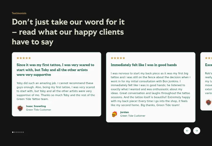Testimonials on Green Tide Tattoo